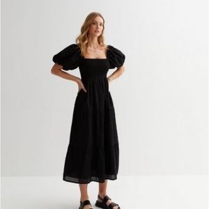 Oak and fort puff sleeve midi dress